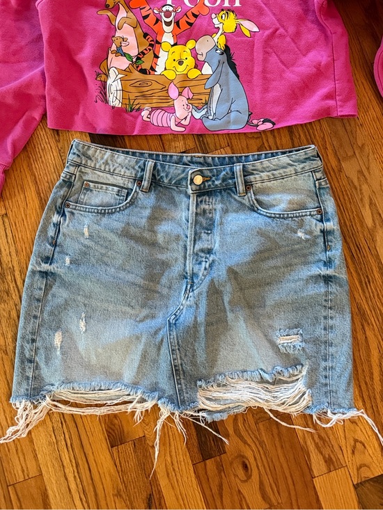 H&M Dresses & Skirts - H&M Light Blue Distressed Denim Mini Skirt